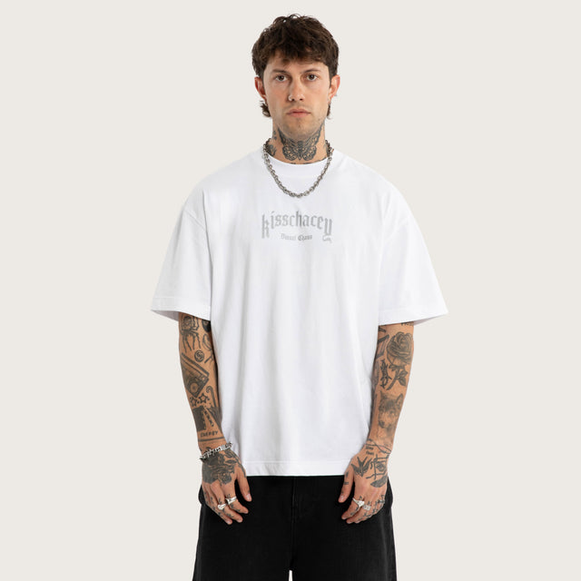 Model wears Obliteration Street Tee Optical White T-Shirts White – image 1