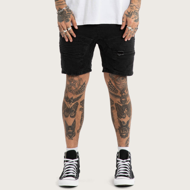 Model wears Raze Denim Shorts Washed Black Shorts Black – image 1