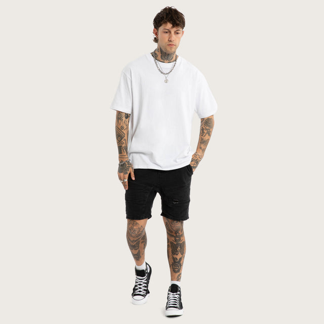 Model wears Raze Denim Shorts Washed Black Shorts Black – image 3