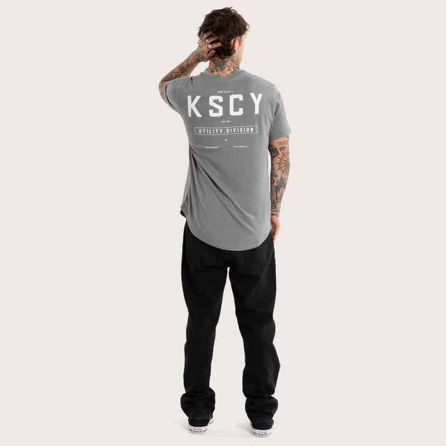 Model wears Division Dual Curved Tee Steel Grey T-Shirts Grey – image 6