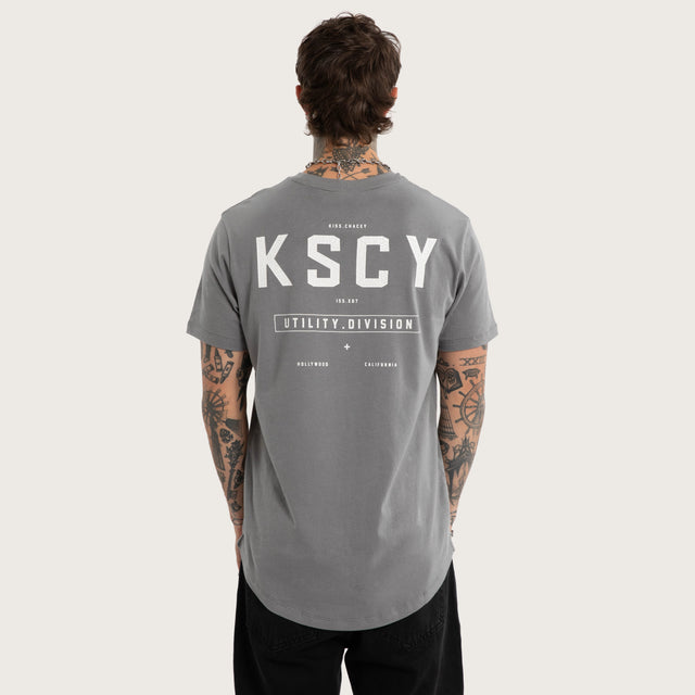 Model wears Division Dual Curved Tee Steel Grey T-Shirts Grey – image 2