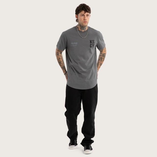 Model wears Cloak Dual Curved Tee Charcoal T-Shirts Grey – image 6