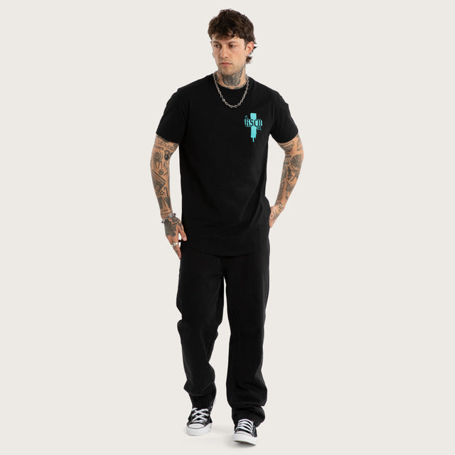 Model wears Church Dual Curved Tee Jet Black T-Shirts Black – image 5