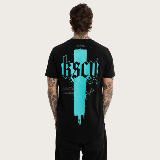 Model wears Church Dual Curved Tee Jet Black T-Shirts Black – image 1