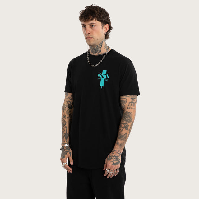 Model wears Church Dual Curved Tee Jet Black T-Shirts Black – image 2