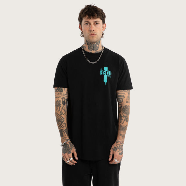 Model wears Church Dual Curved Tee Jet Black T-Shirts Black – image 3