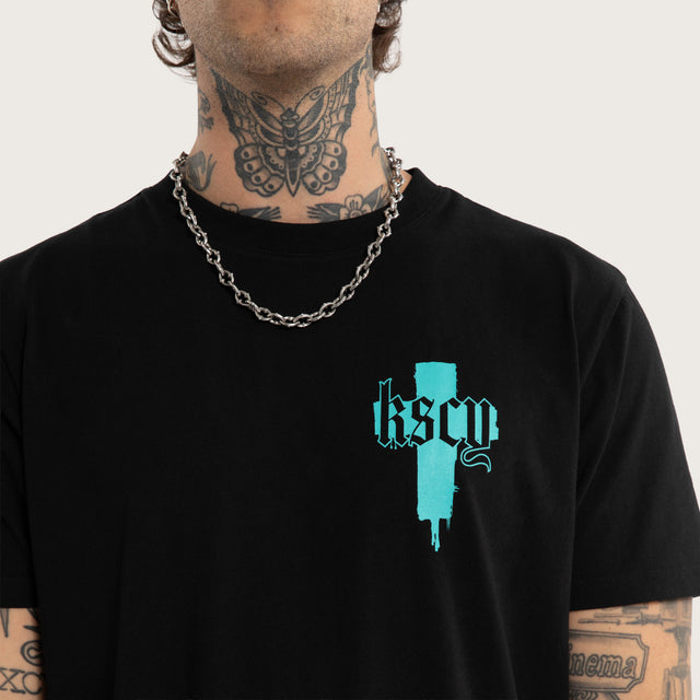Model wears Church Dual Curved Tee Jet Black T-Shirts Black – image 4