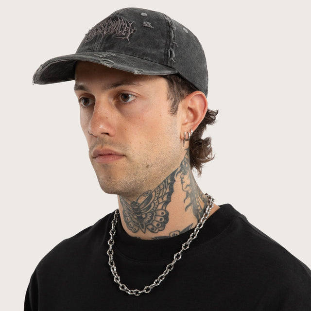 Model wears Veiled Dad Cap Jet Black Caps Black – image 5