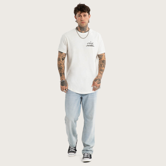 Model wears Prodigy Dual Curved Tee Natural White T-Shirts White – image 5