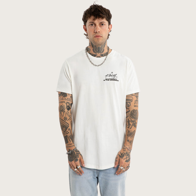Model wears Prodigy Dual Curved Tee Natural White T-Shirts White – image 1