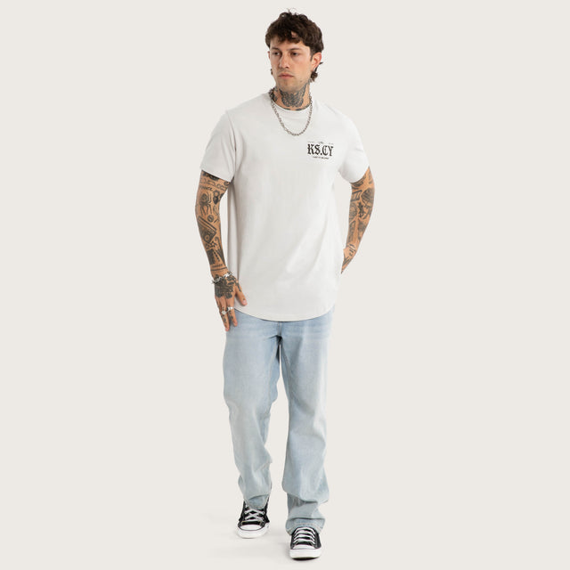 Model wears England Dual Curved Tee Glacier Grey T-Shirts Grey – image 5