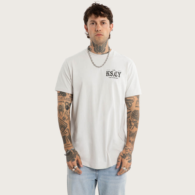 Model wears England Dual Curved Tee Glacier Grey T-Shirts Grey – image 1