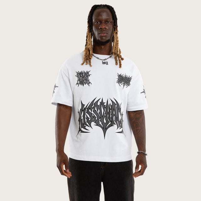 Model wears Goliath Loopback Street Tee Optical White T-Shirts White – image 2