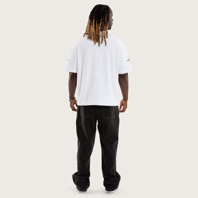 Model wears Goliath Loopback Street Tee Optical White T-Shirts White – image 6
