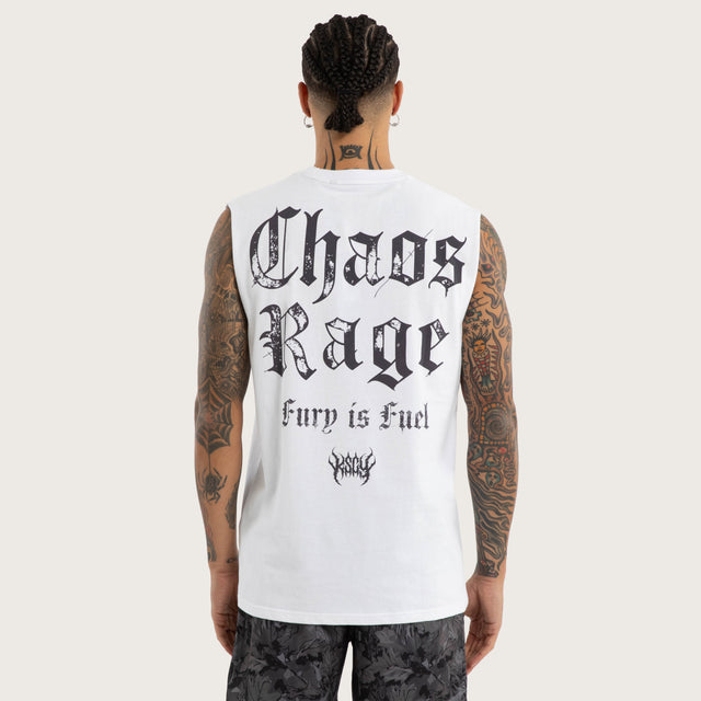 Model wears Chaos Rage Relaxed Muscle Optical White Activewear Muscle Tees in White - Image 2