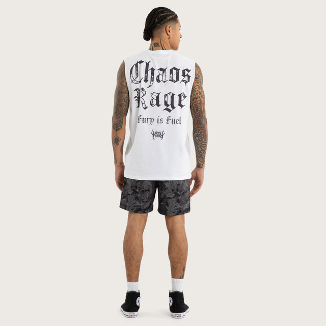 Model wears Chaos Rage Relaxed Muscle Optical White Activewear Muscle Tees in White - Image 4