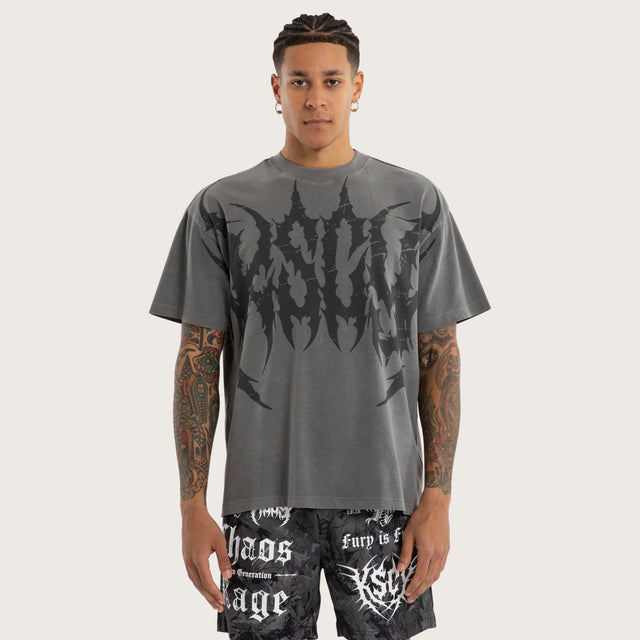 Model wears Sandman Box Fit Tee Pigment Grey Activewear T-Shirts in Black - Image 1