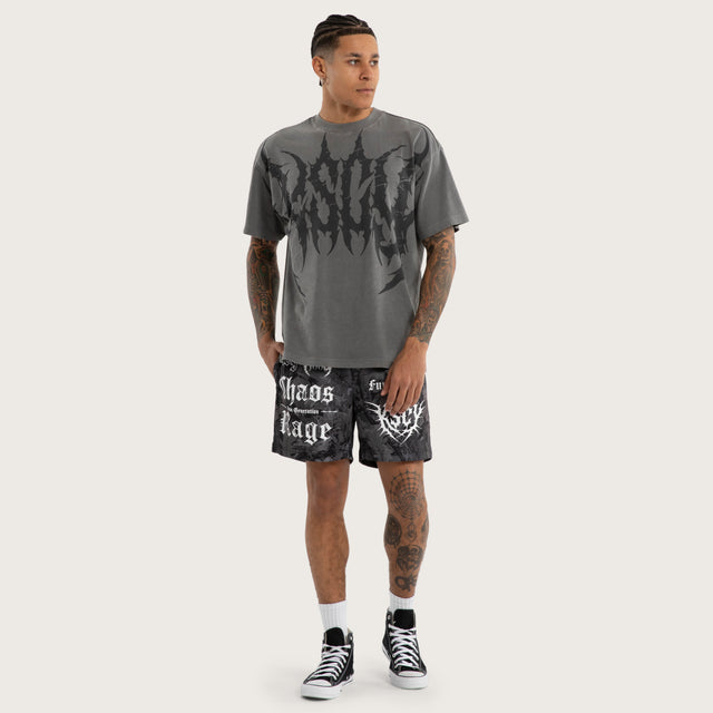 Model wears Sandman Box Fit Tee Pigment Grey Activewear T-Shirts in Black - Image 5