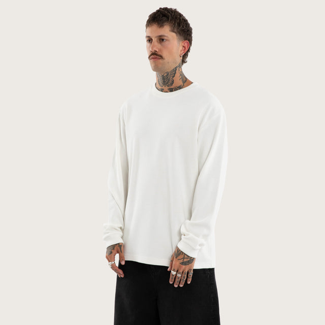 Longsleeve Mini Waffle Tee Natural White