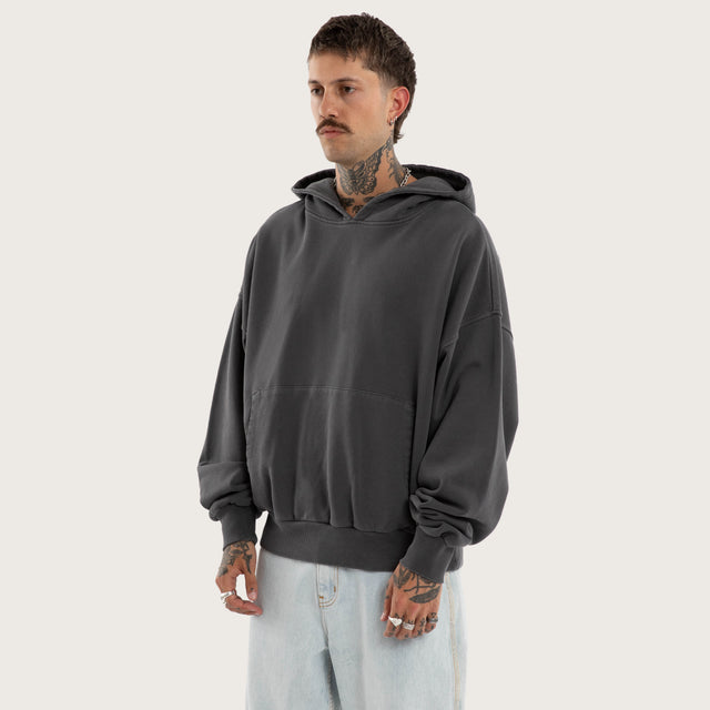 Model wears Burnout Balloon Hoodie Pigment Grey Hoodies in Grey - Image 3