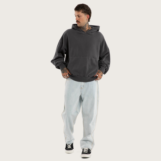 Model wears Burnout Balloon Hoodie Pigment Grey Hoodies in Grey - Image 5