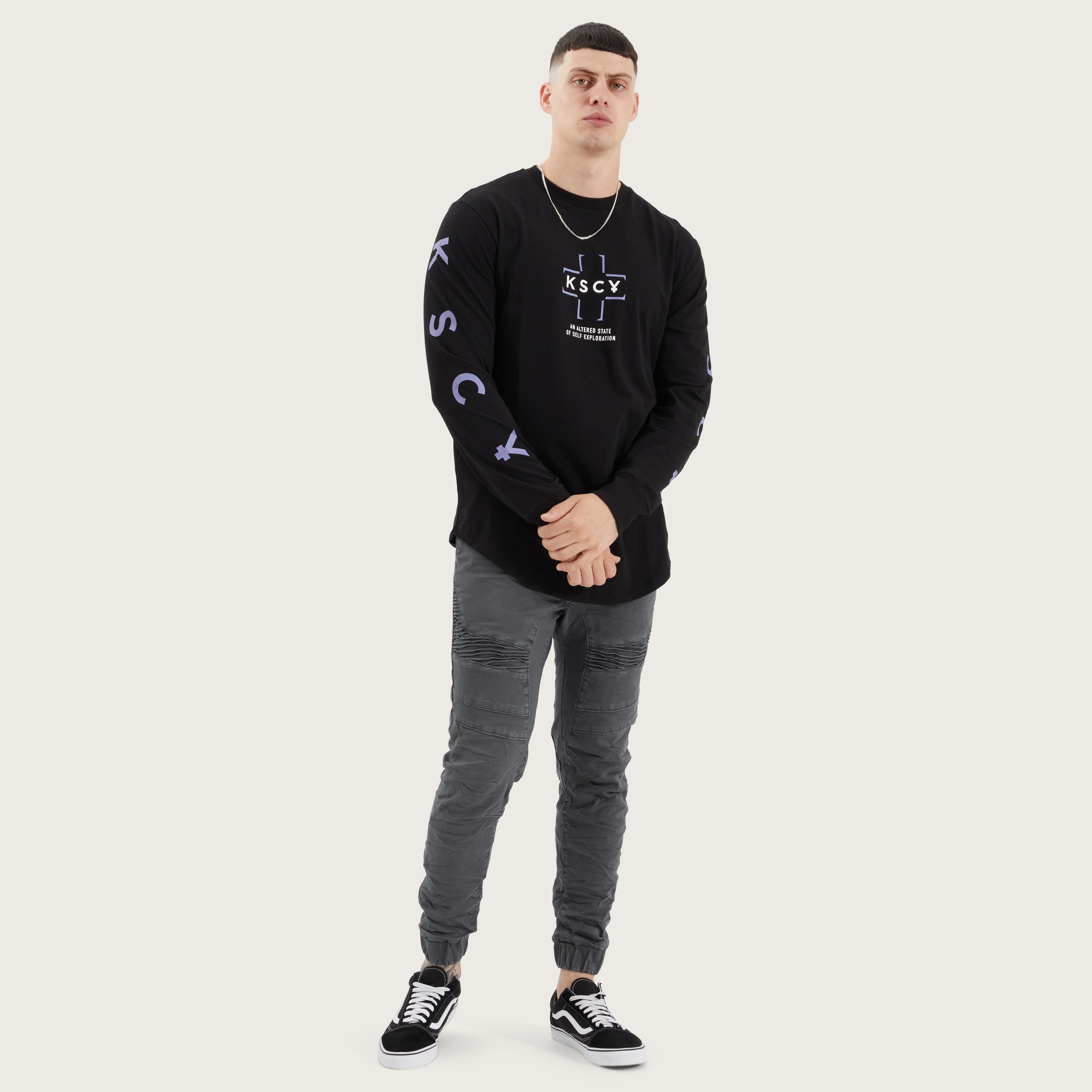 Kirk Dual Curved Long Sleeve Tee in Jet Black | Kiss Chacey