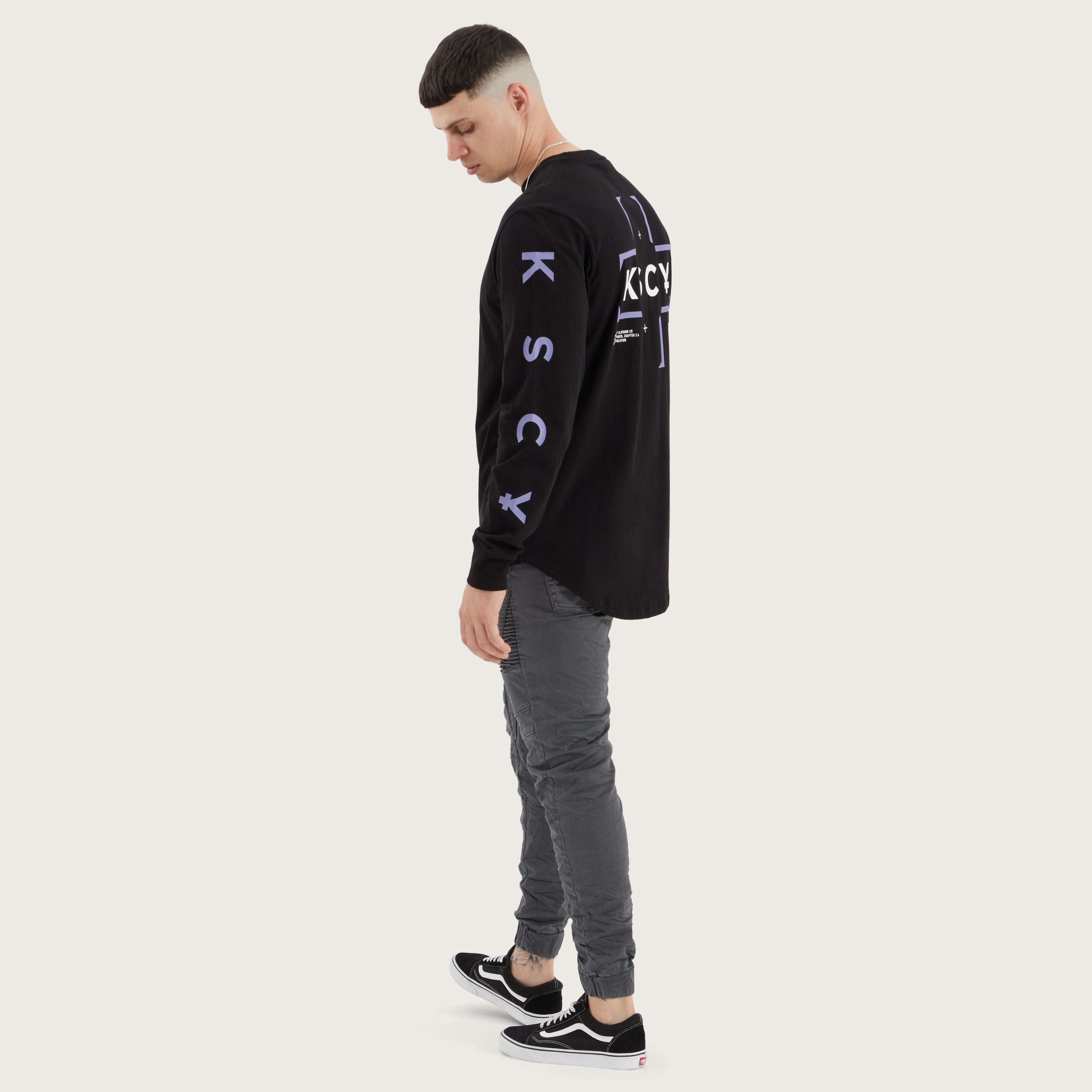 Kirk Dual Curved Long Sleeve Tee in Jet Black | Kiss Chacey