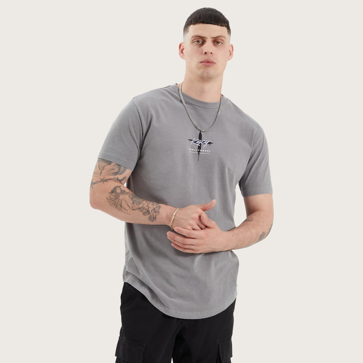 Scutari Dual Curved Hem Tee in Pigment Grey | KSCY