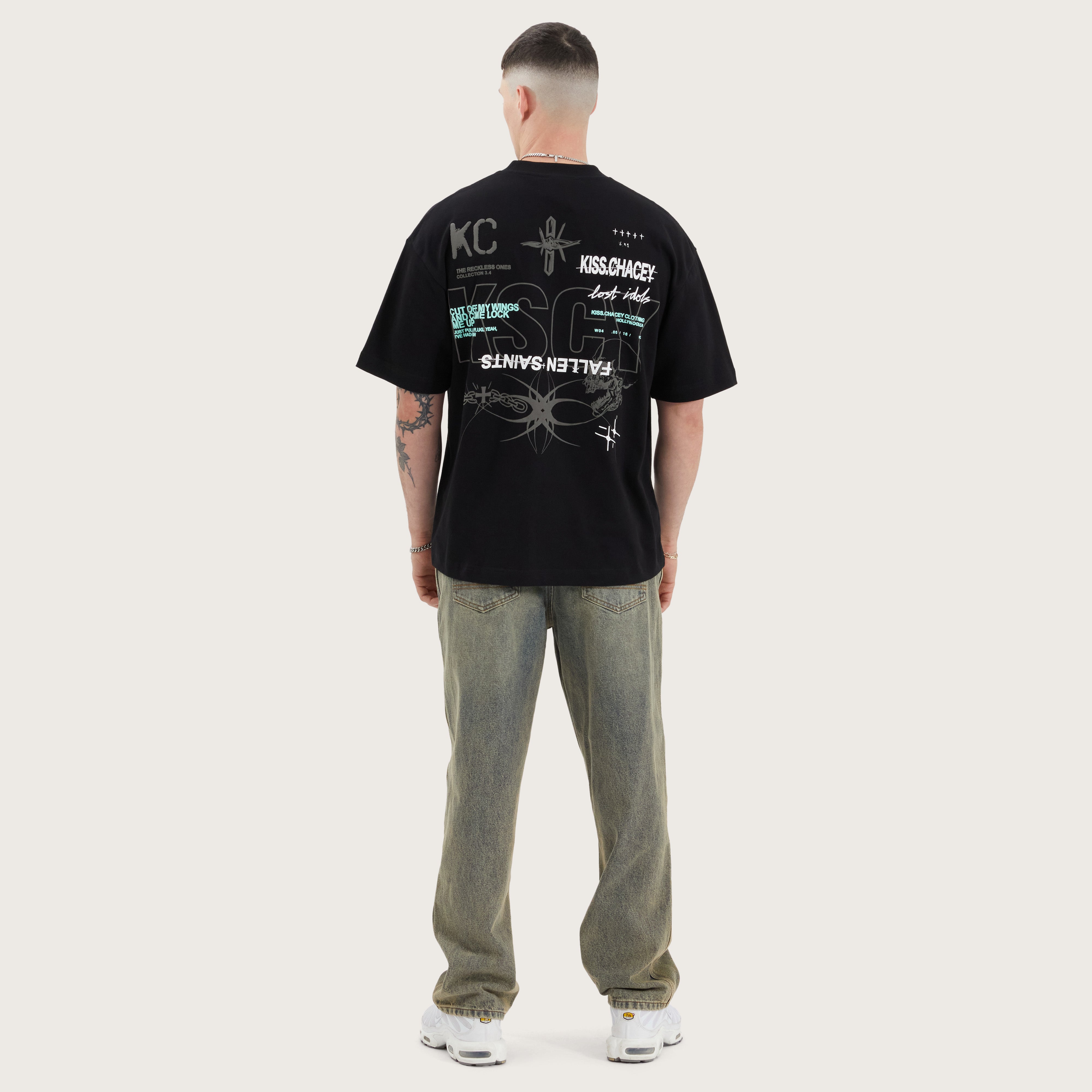 【SATIIIZ】Jadon Pigment Crack Short-Sleeved T-Shirt Wistman Heavy Street Tee in Jet Black | KSCY