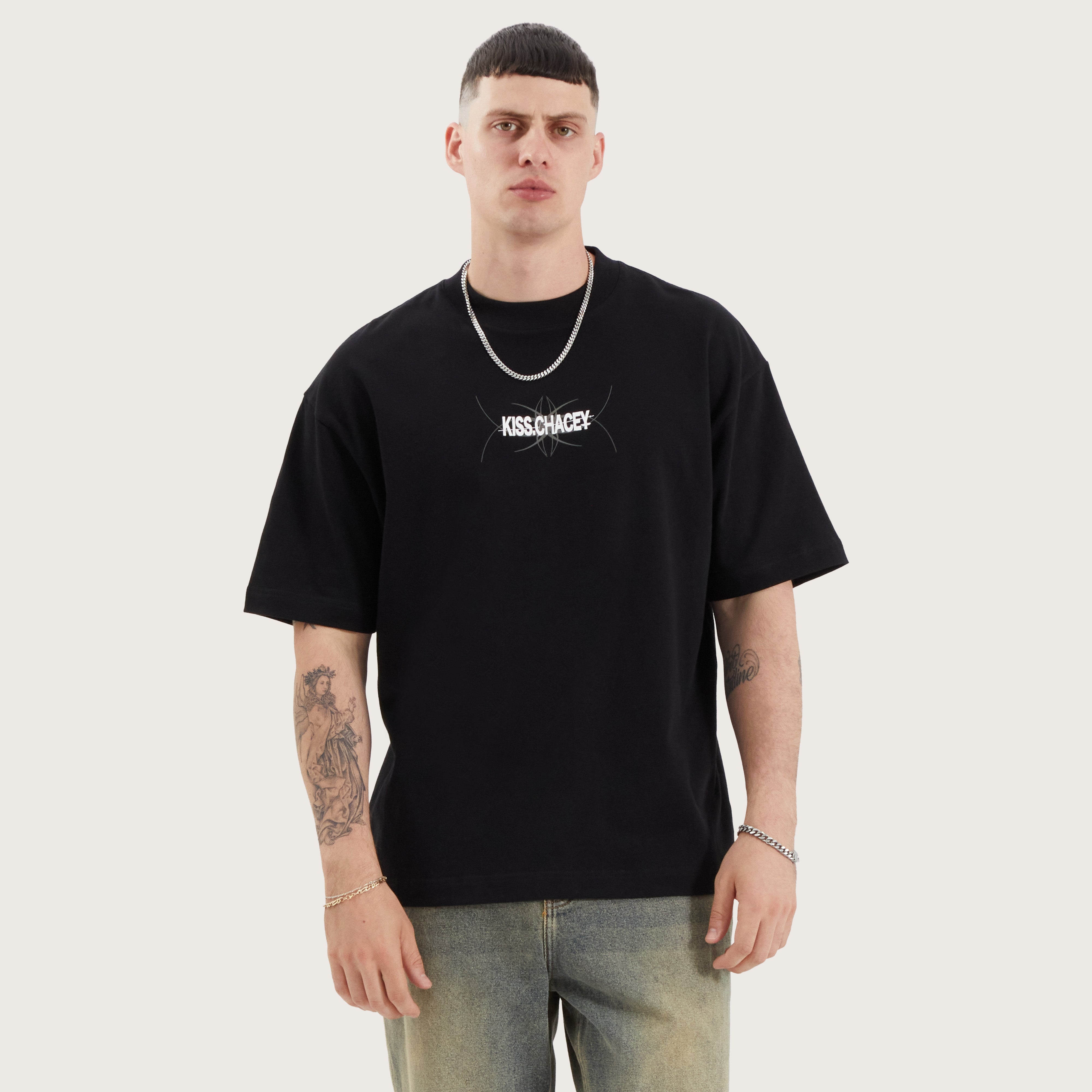 【SATIIIZ】Jadon Pigment Crack Short-Sleeved T-Shirt Wistman Heavy Street Tee in Jet Black | KSCY