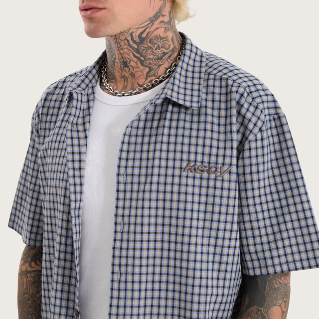 Skylar Oversized Dress Shirt Blue Check