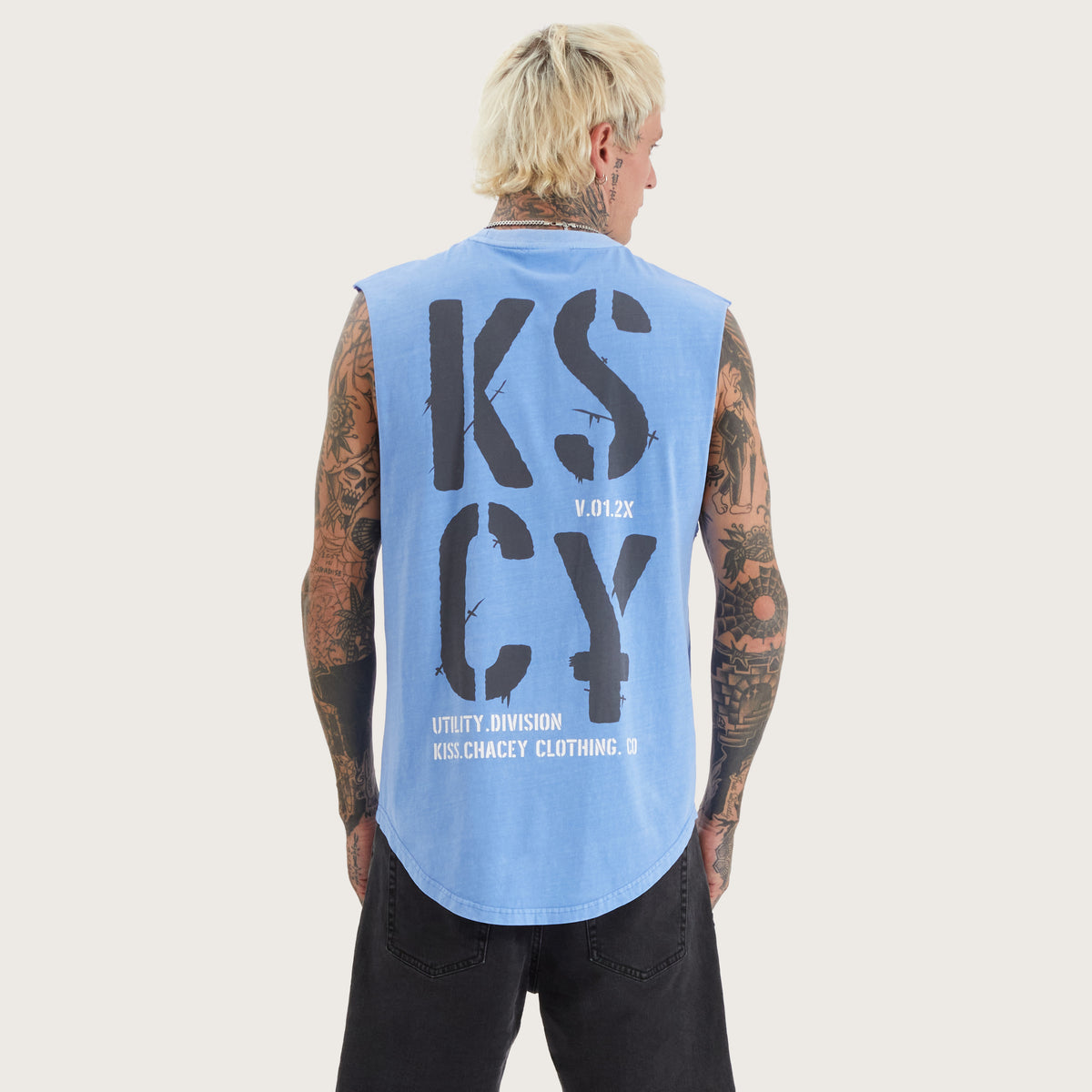Harmon Dual Curved Muscle Tank in Pigment Blue | KSCY
