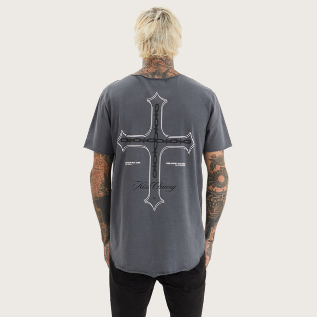 Chained Raw V-neck Tee Pigment Charcoal