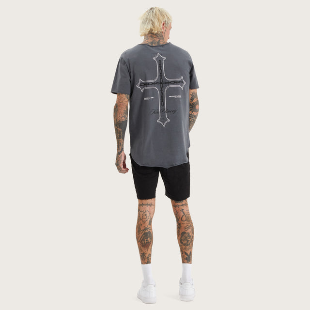 Chained Raw V-neck Tee Pigment Charcoal