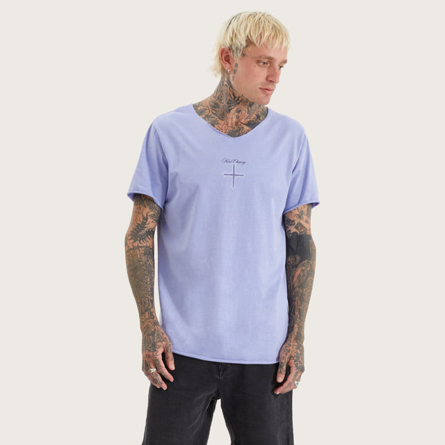 Chained Raw V-neck Tee Pigment Thistle Down