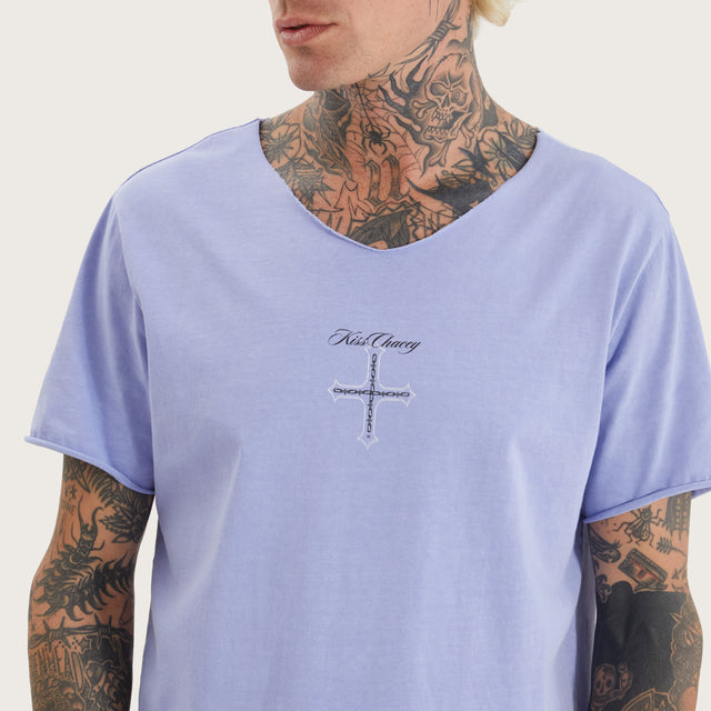 Chained Raw V-neck Tee Pigment Thistle Down