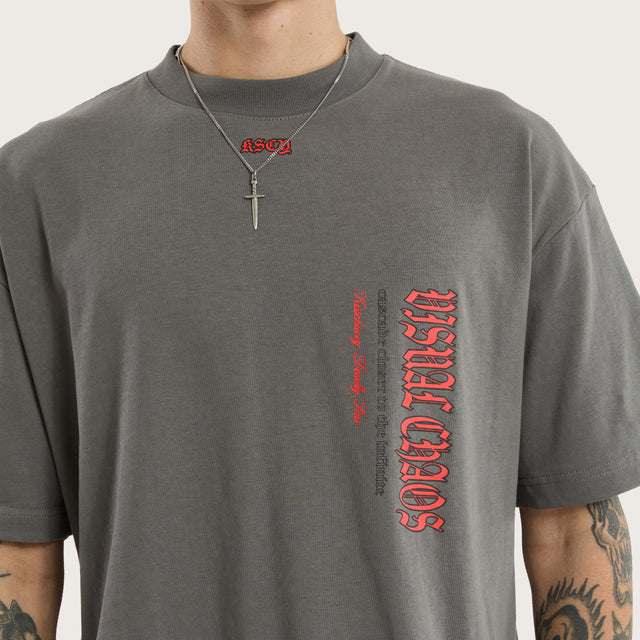 Model wears Infinite Street Tee Charcoal T-Shirts in Grey - Image 5