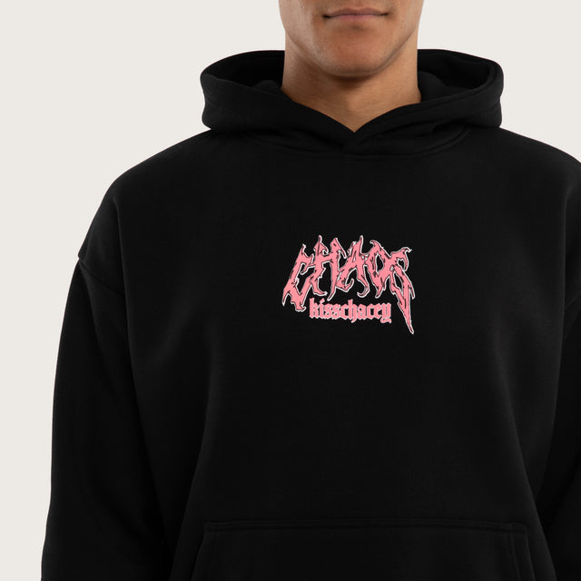 Model wears Melt Oversized Hoodie Jet Black Hoodies in Black - Image 3