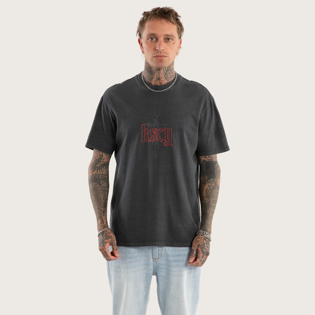 Model wears Within Relaxed Fit Tee in Black T-Shirts in Black - Image 4