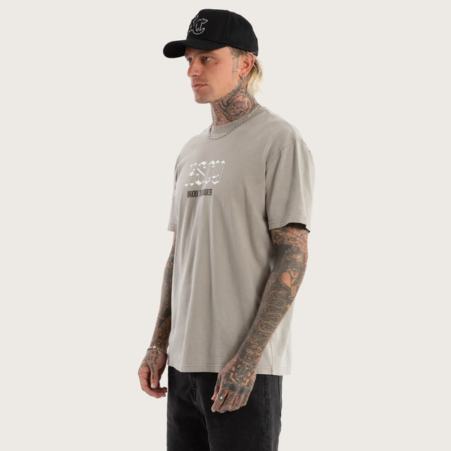 Model wears Shine Relaxed Fit Tee in Grey T-Shirts in Grey - Image 3