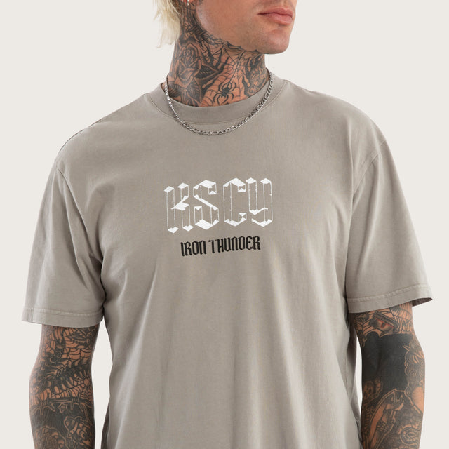 Model wears Shine Relaxed Fit Tee in Grey T-Shirts in Grey - Image 6