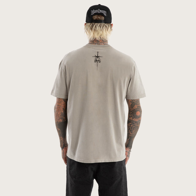 Model wears Shine Relaxed Fit Tee in Grey T-Shirts in Grey - Image 4