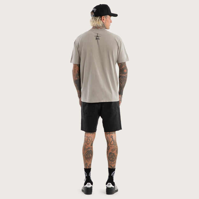 Model wears Shine Relaxed Fit Tee in Grey T-Shirts in Grey - Image 2