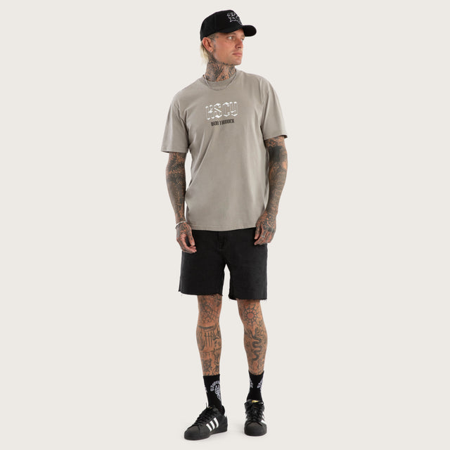 Model wears Shine Relaxed Fit Tee in Grey T-Shirts in Grey - Image 5