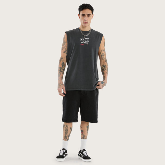 Model wears Iron Thunder Relaxed Muscle Tee Pigment Black Muscle Tees in Black - Image 2