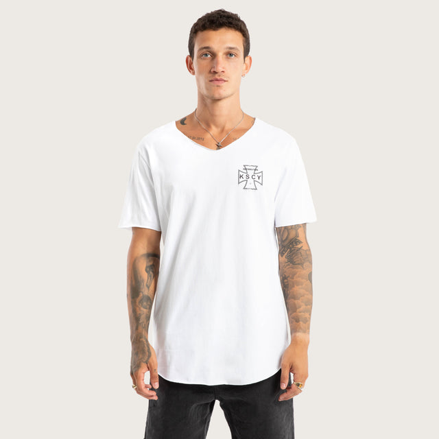 Scrawl Raw V-Neck Tee White