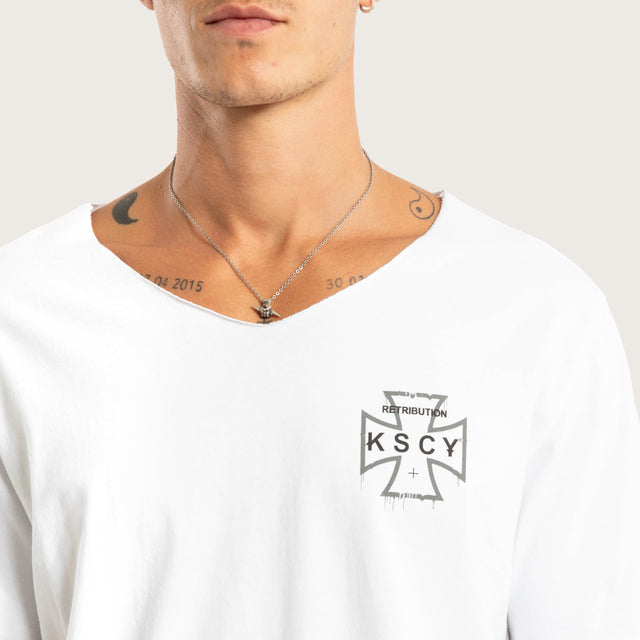 Scrawl Raw V-Neck Tee White