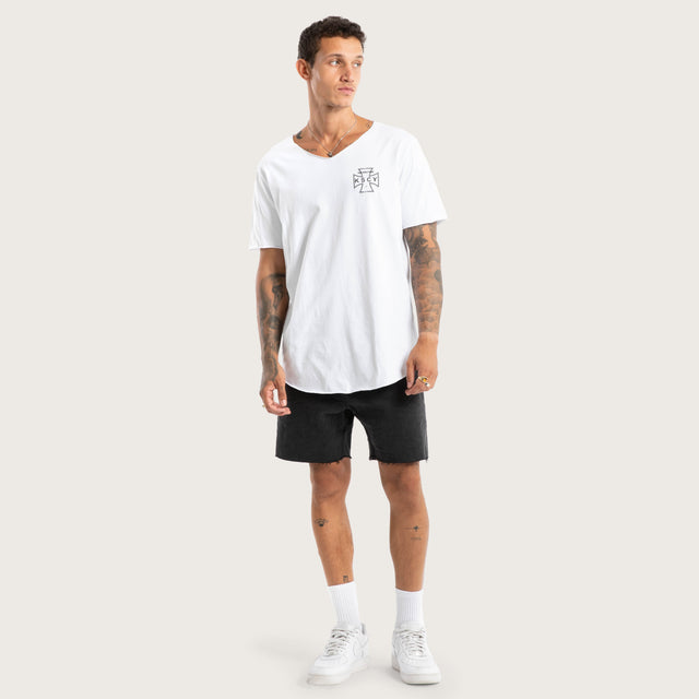 Scrawl Raw V-Neck Tee White