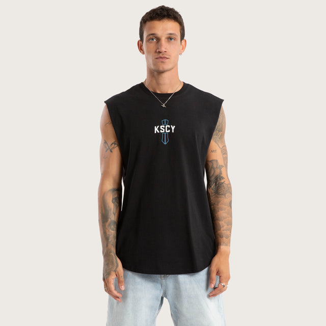 Spray Curved Hem Muscle Tee Jet Black