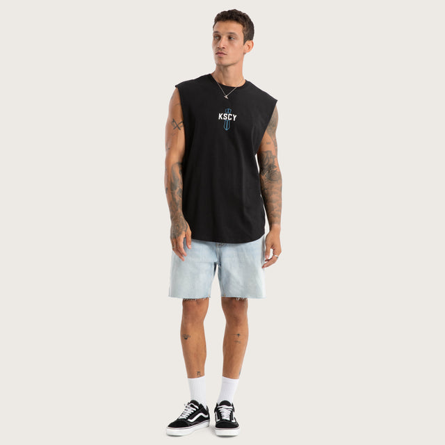 Spray Curved Hem Muscle Tee Jet Black